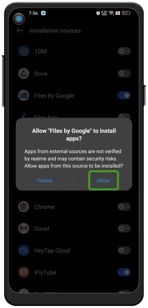 Activar orígenes desconocidos